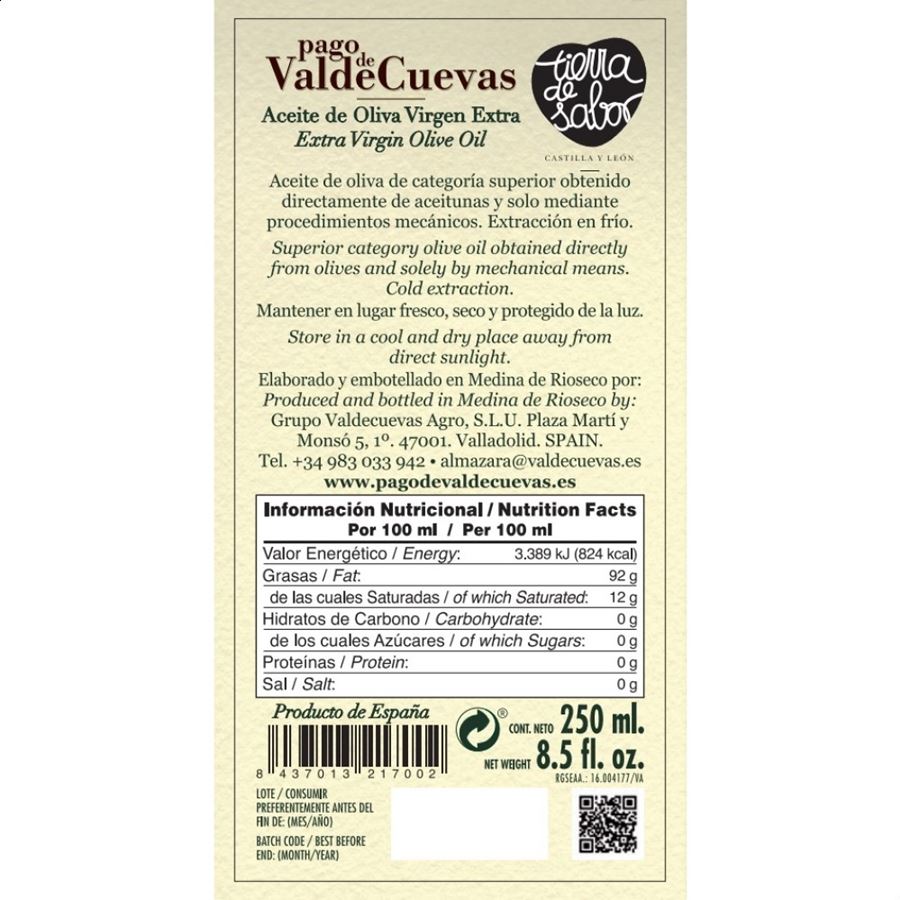 Pago de Valdecuevas - Aceite de Oliva Virgen Extra 250ml, 3uds