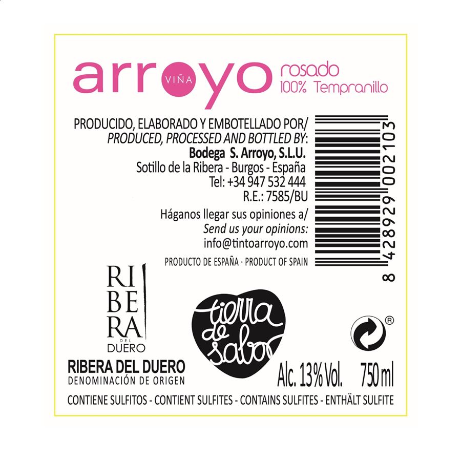 Bodegas S. Arroyo - Viñarroyo vino rosado D.O. Ribera de Duero 75cl, 6uds