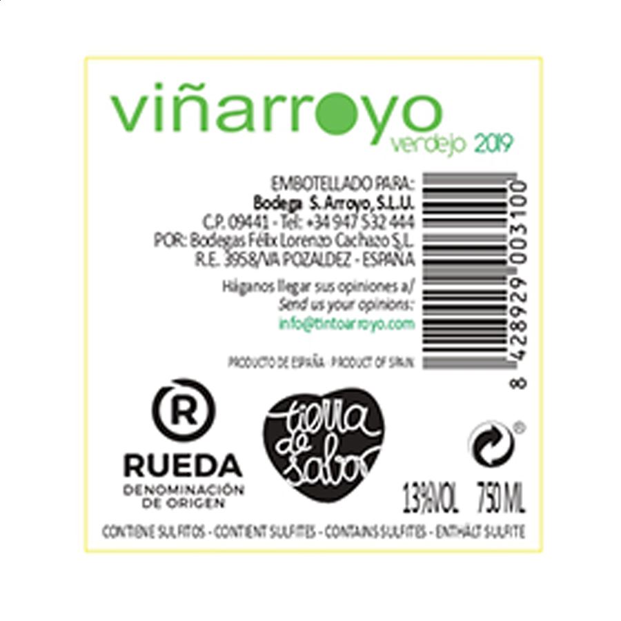 Bodegas S. Arroyo - Viñarroyo vino blanco Verdejo D.O. Ribera de Duero 75cl, 6uds