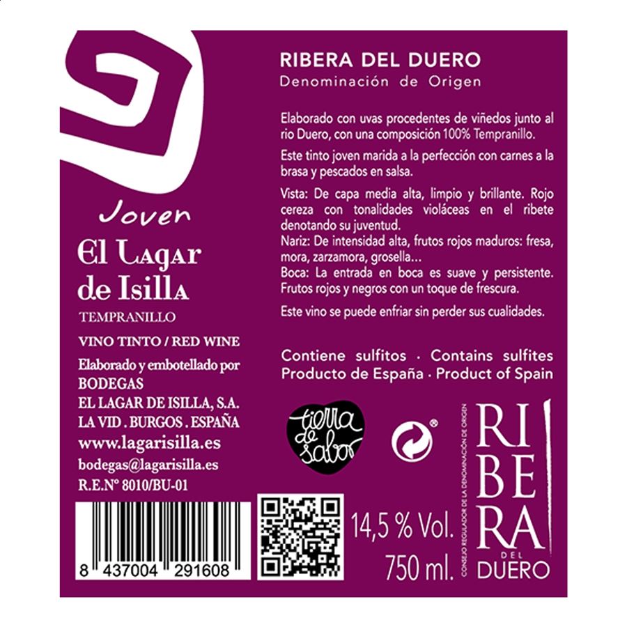 Bodegas El Lagar de Isilla - Vino tinto joven D.O. Ribera de Duero 75cl, 6uds