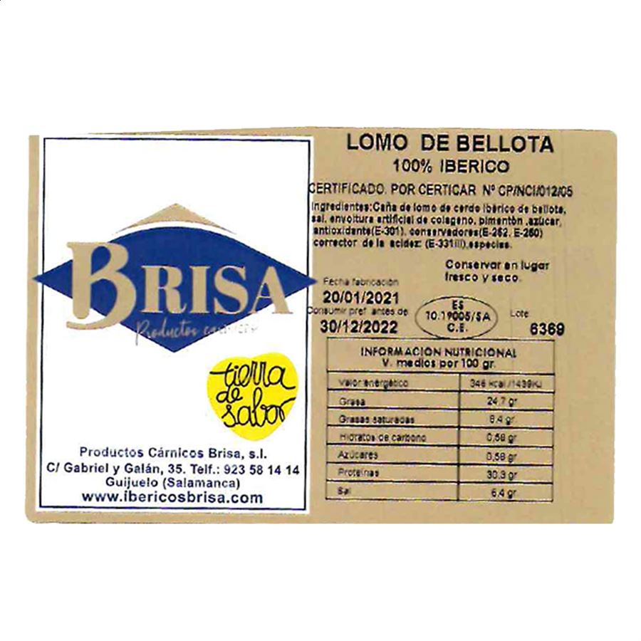 Ibéricos Brisa - Medio Lomo de Bellota 100% Ibérico 700g aprox, 1ud