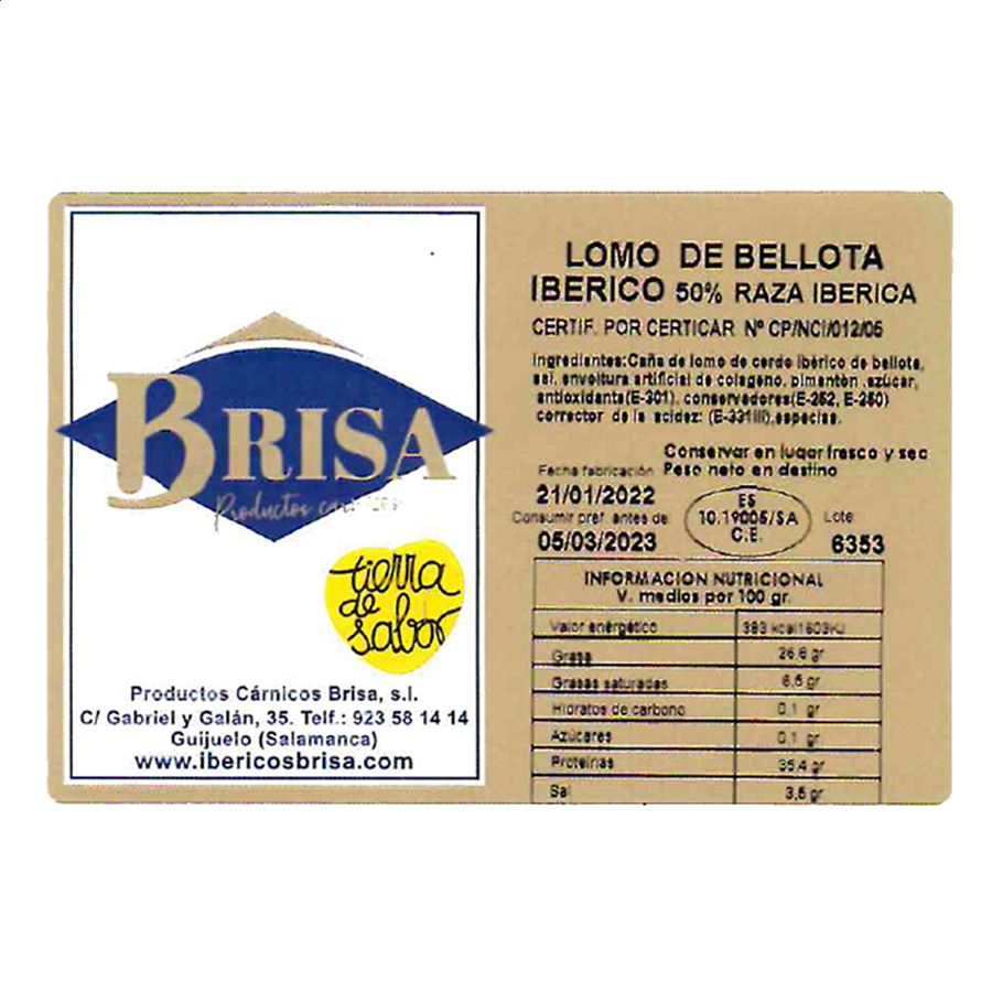 Ibéricos Brisa - Medio Lomo de Bellota Ibérica 50% Raza Ibérica 700g aprox, 1ud