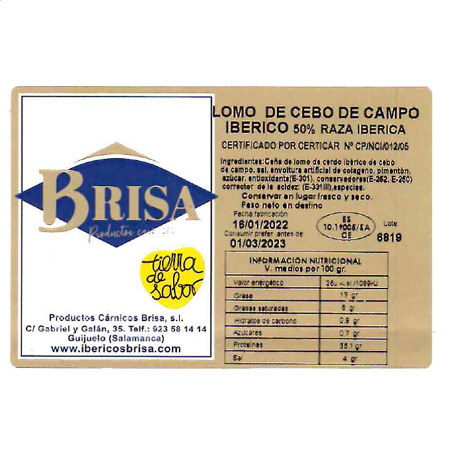 Ibéricos Brisa - Medio Lomo de Cebo de Campo Ibérico 50% Raza Ibérica 700g aprox, 1ud