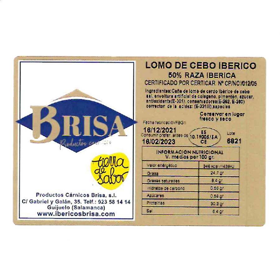 Ibéricos Brisa - Medio Lomo de Cebo Ibérico 50% Raza Ibérica 700g aprox, 1ud