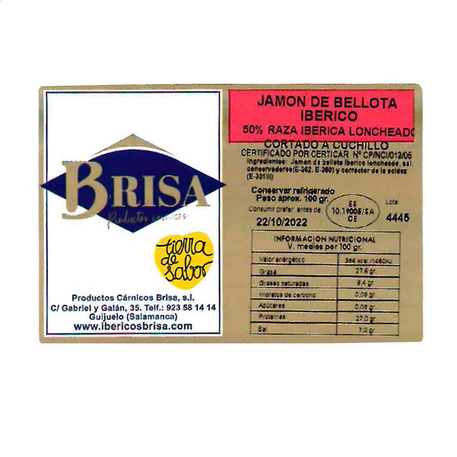 Ibéricos Brisa - Loncheado de Jamón de Bellota Ibérico 50% Raza Ibérica cortado a cuchillo 100g, 5uds