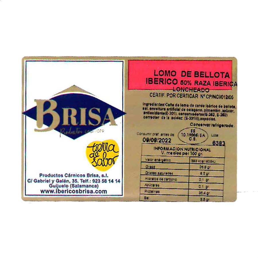 Ibéricos Brisa - Loncheado de Lomo de Bellota Ibérica 50% Raza Ibérica 100g, 5uds