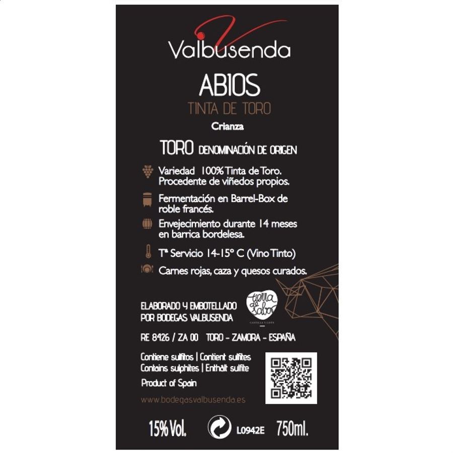 Bodegas Valbusenda - Abios Crianza vino tinto 2018 D.O. Toro 75cl, 3uds