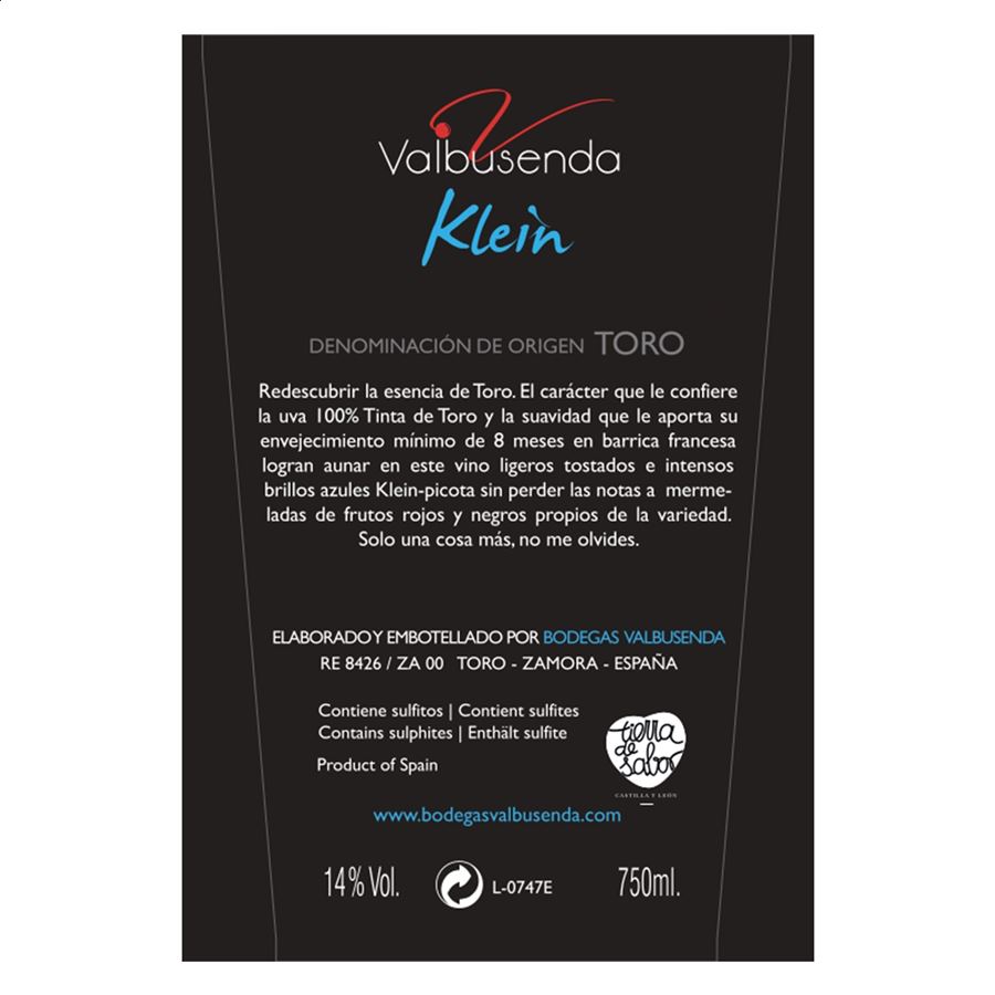 Bodegas Valbusenda - Klein vino tinto 2016 D.O. Toro 75cl, 3uds
