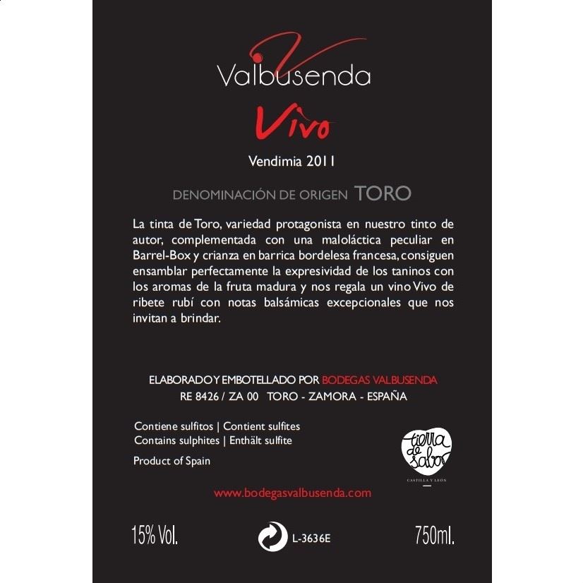 Bodegas Valbusenda - Vivo vino tinto 2011 D.O. Toro 75cl, 3uds