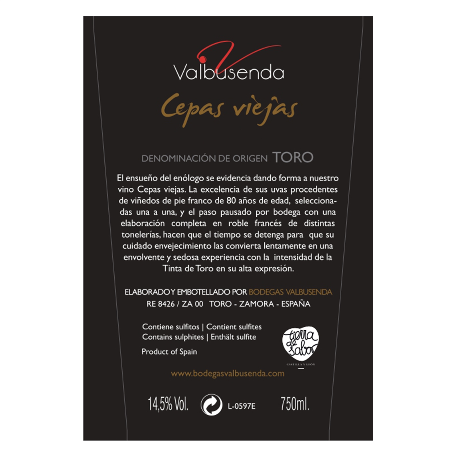 Bodegas Valbusenda - Cepas Viejas vino tinto 2012 D.O. Toro 75cl, 3uds