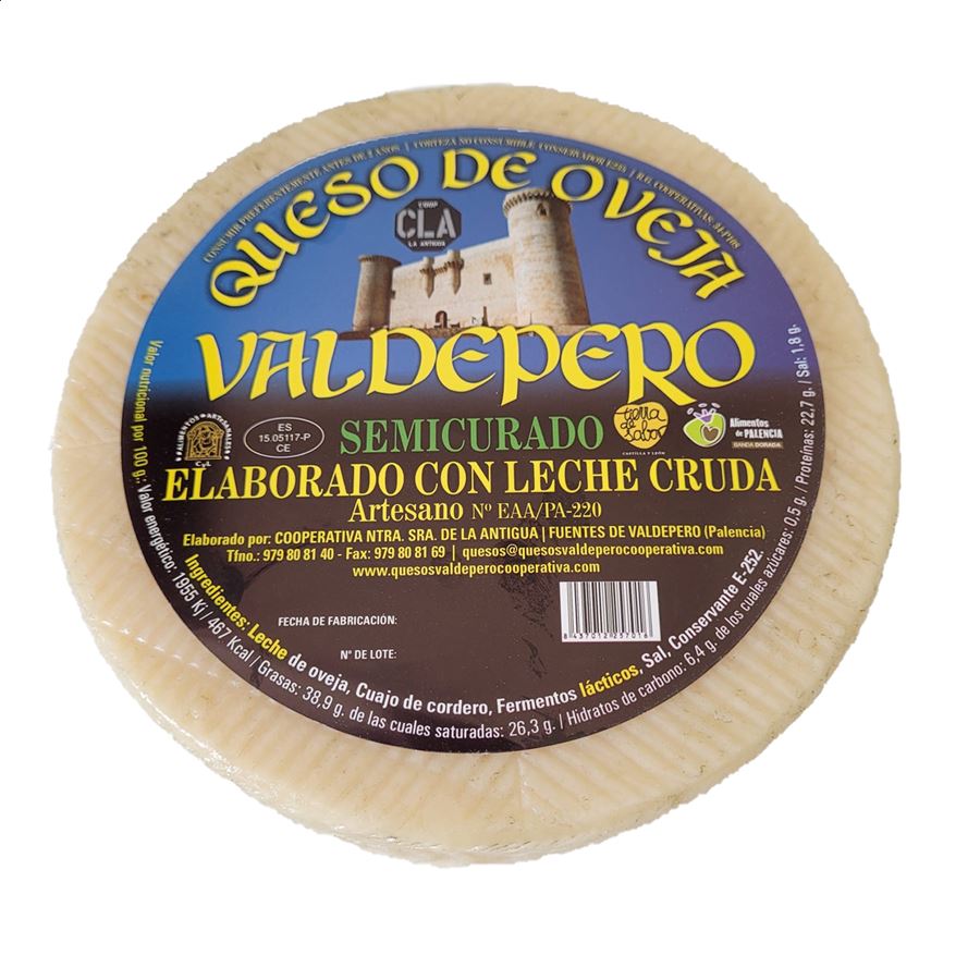 Valdepero - Queso de oveja de leche cruda semicurado 3Kg aprox
