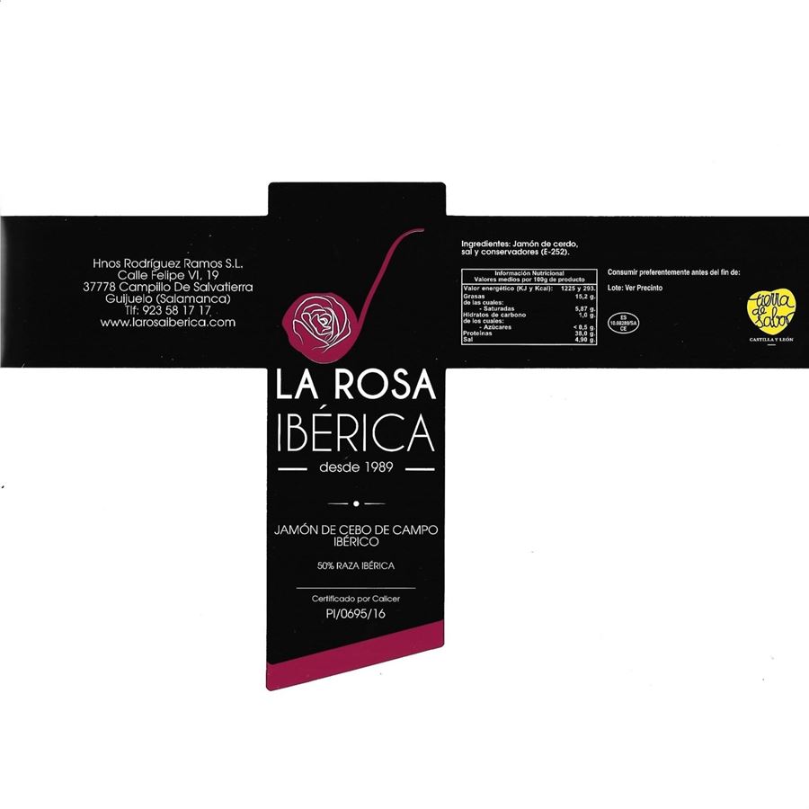 La rosa Ibérica - Jamón de cebo de campo ibérico 50% raza ibérica 7,5 a 8Kg aprox