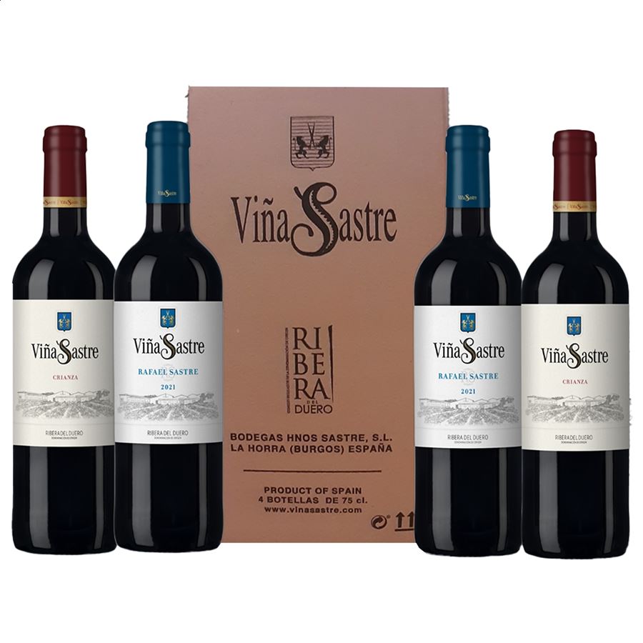 Viña Sastre - Lote navidad de vino tinto roble y crianza D.O. Ribera del Duero 75cl, 4uds