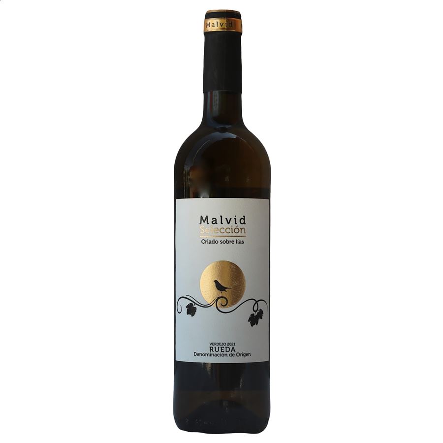 Malvid - Lote de vino blanco Verdejo joven y selección D.O. Rueda con copa serigrafiada, 2uds