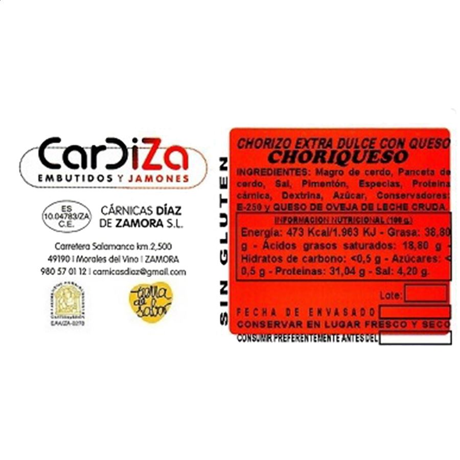 Cardiza - Chorizo extra dulce con queso de 250g aprox, 4uds