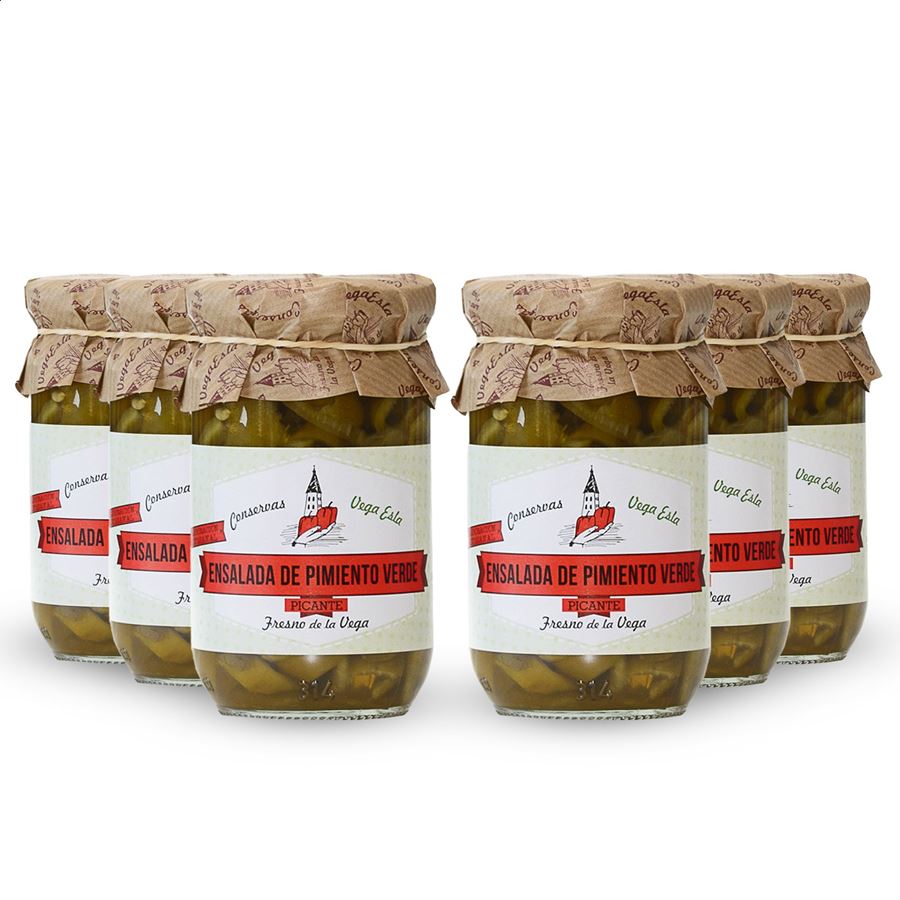 Conservas VegaEsla - Ensalada de pimiento verde picante 300g, 6uds