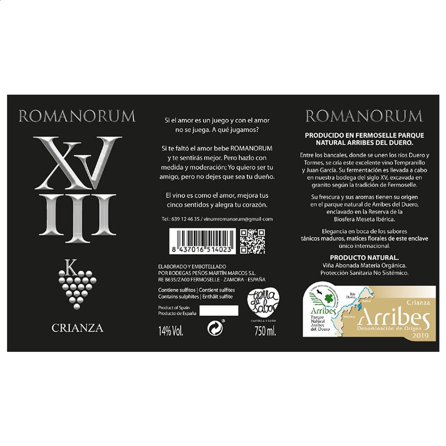 Romanorum - Vino tinto crianza D.O. Arribes 75cl, 6uds