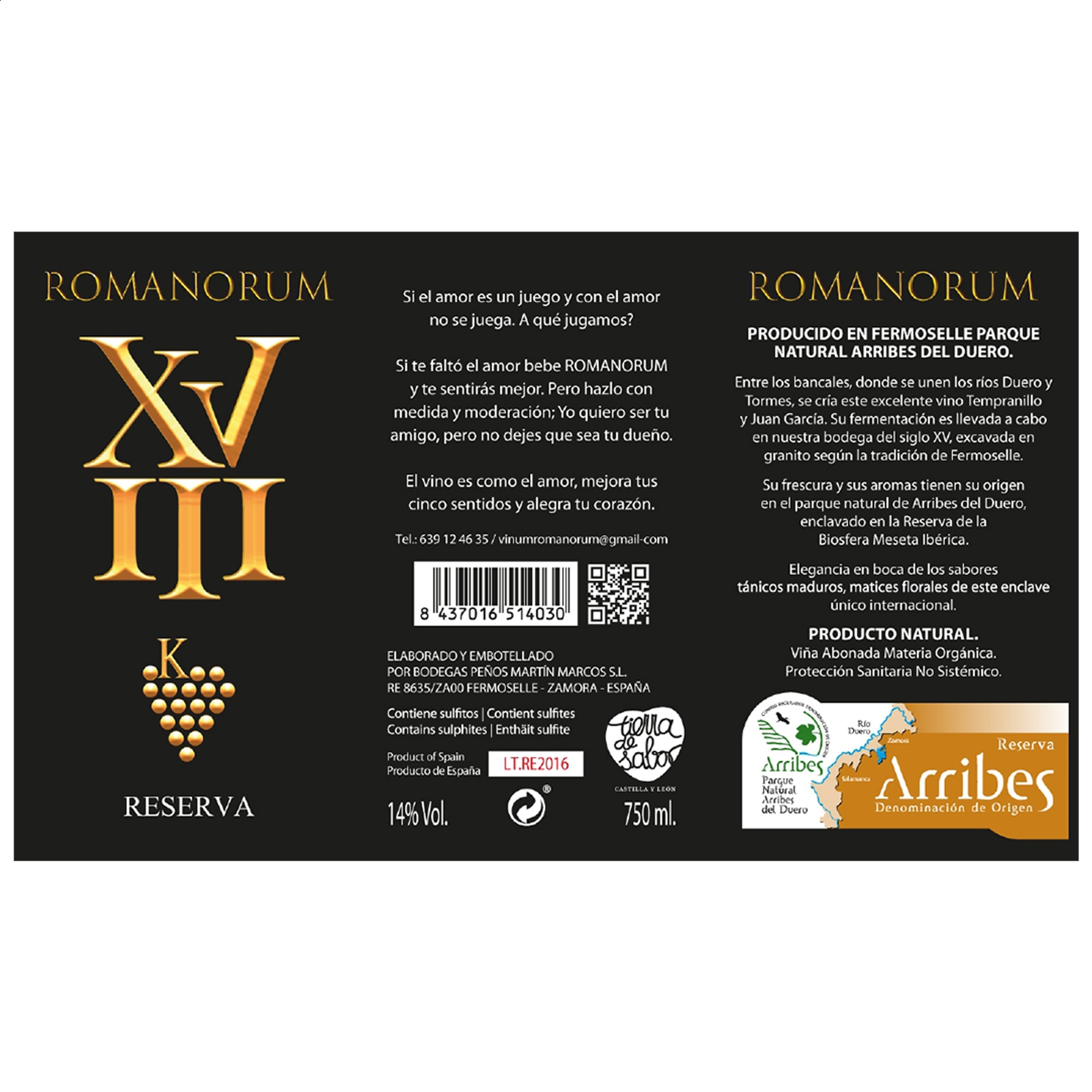 Romanorum - Vino tinto reserva D.O. Arribes 75cl, 6uds