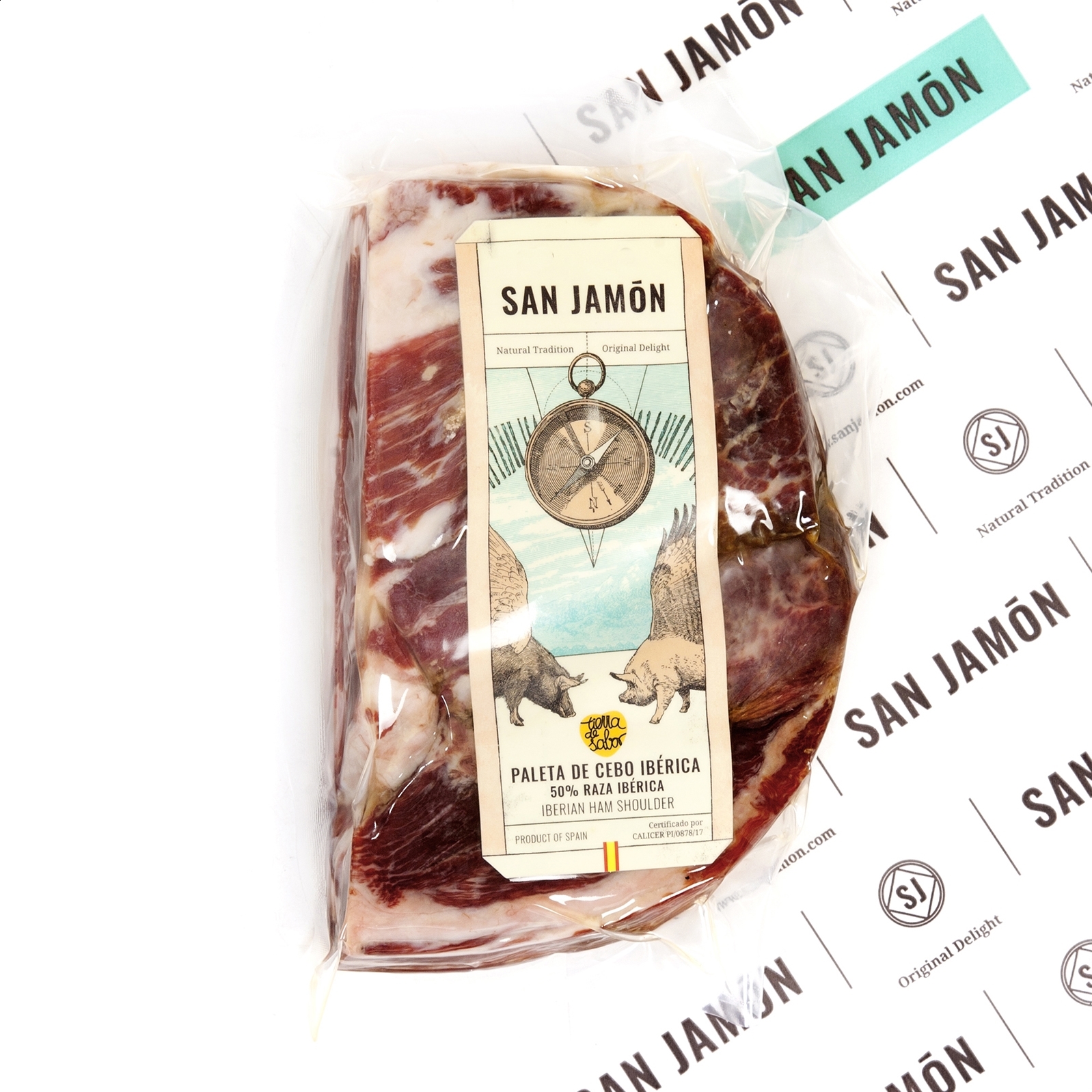 San Jamón - Paleta de cebo ibérica 50% raza ibérica deshuesada de 1,2Kg aprox, 1ud