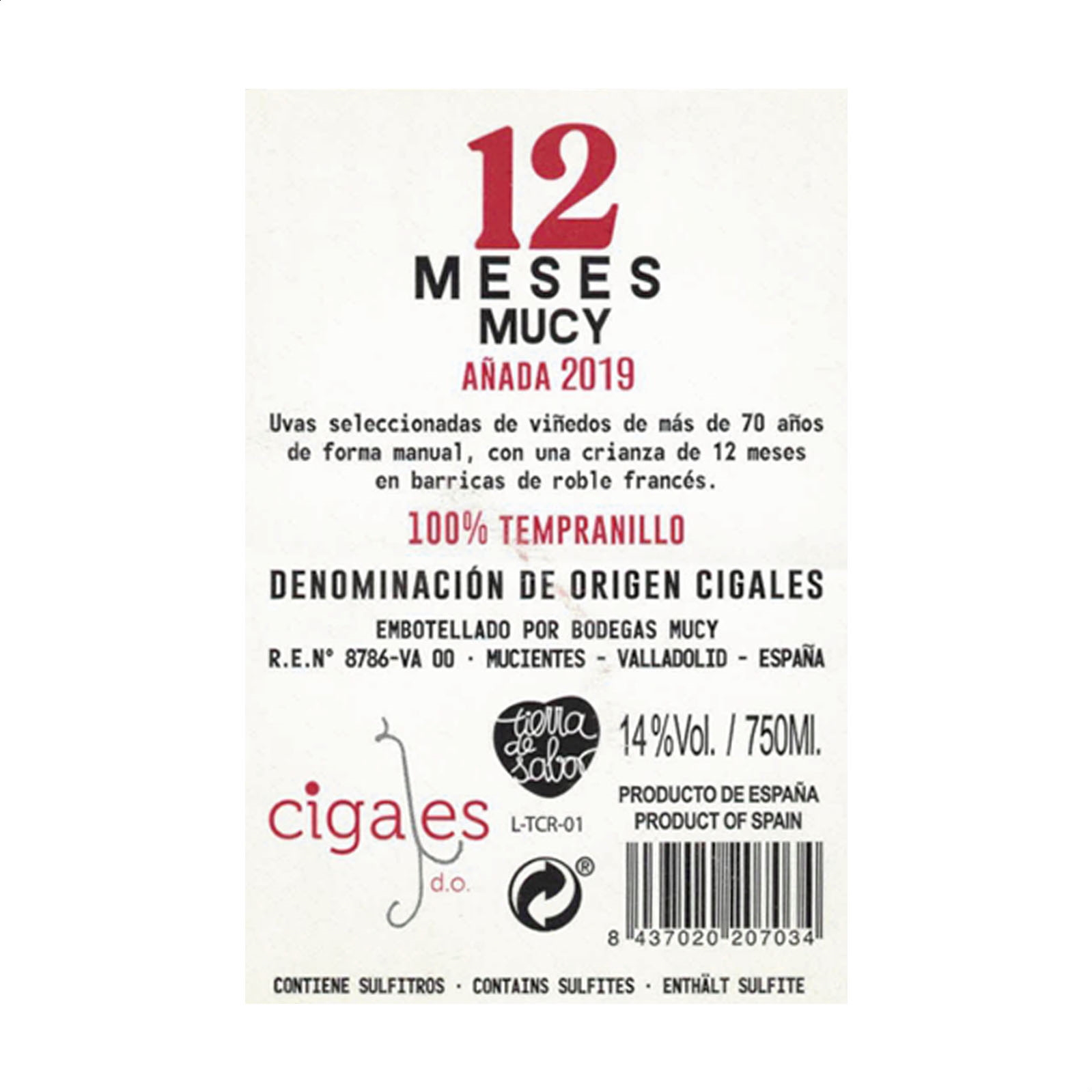 Bodegas Mucy - Vino tinto crianza D.O. Cigales 75cl, 3uds