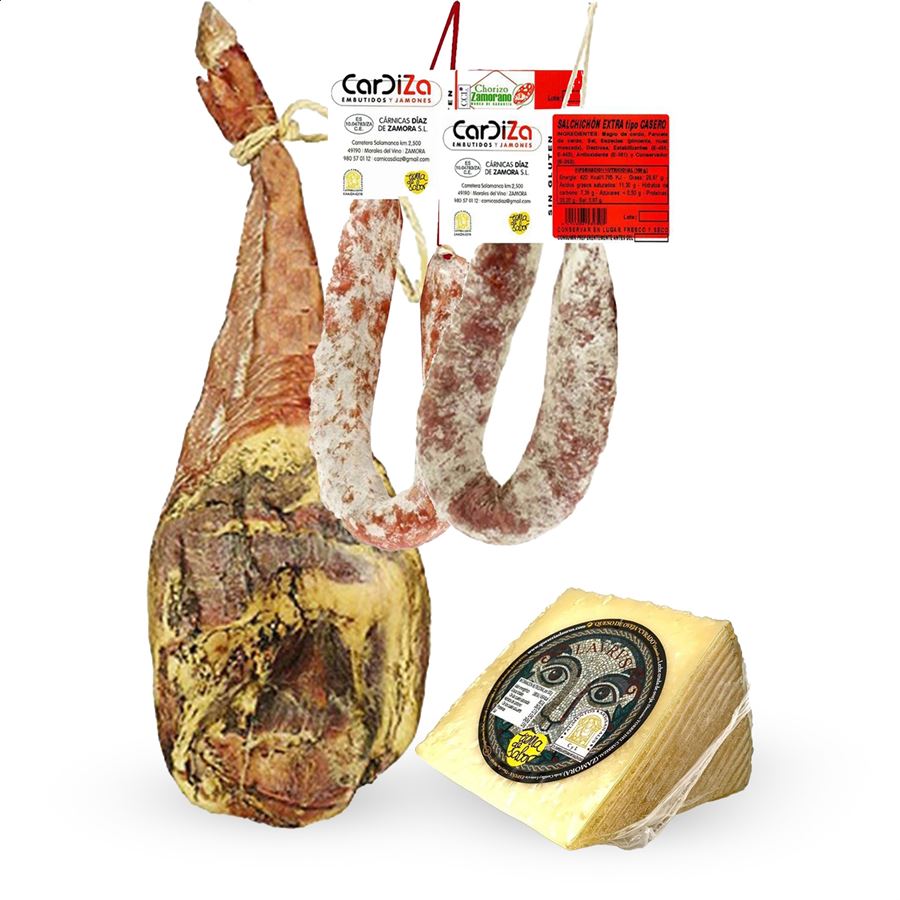 Cardiza y Laurus - Lote de paleta Duroc, chorizo, salchichón y queso curado, 4uds