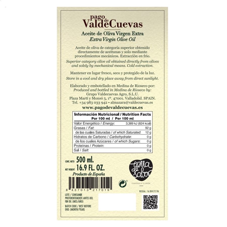 Pago de Valdecuevas - Aceite de Oliva Virgen Extra 500ml, 1ud