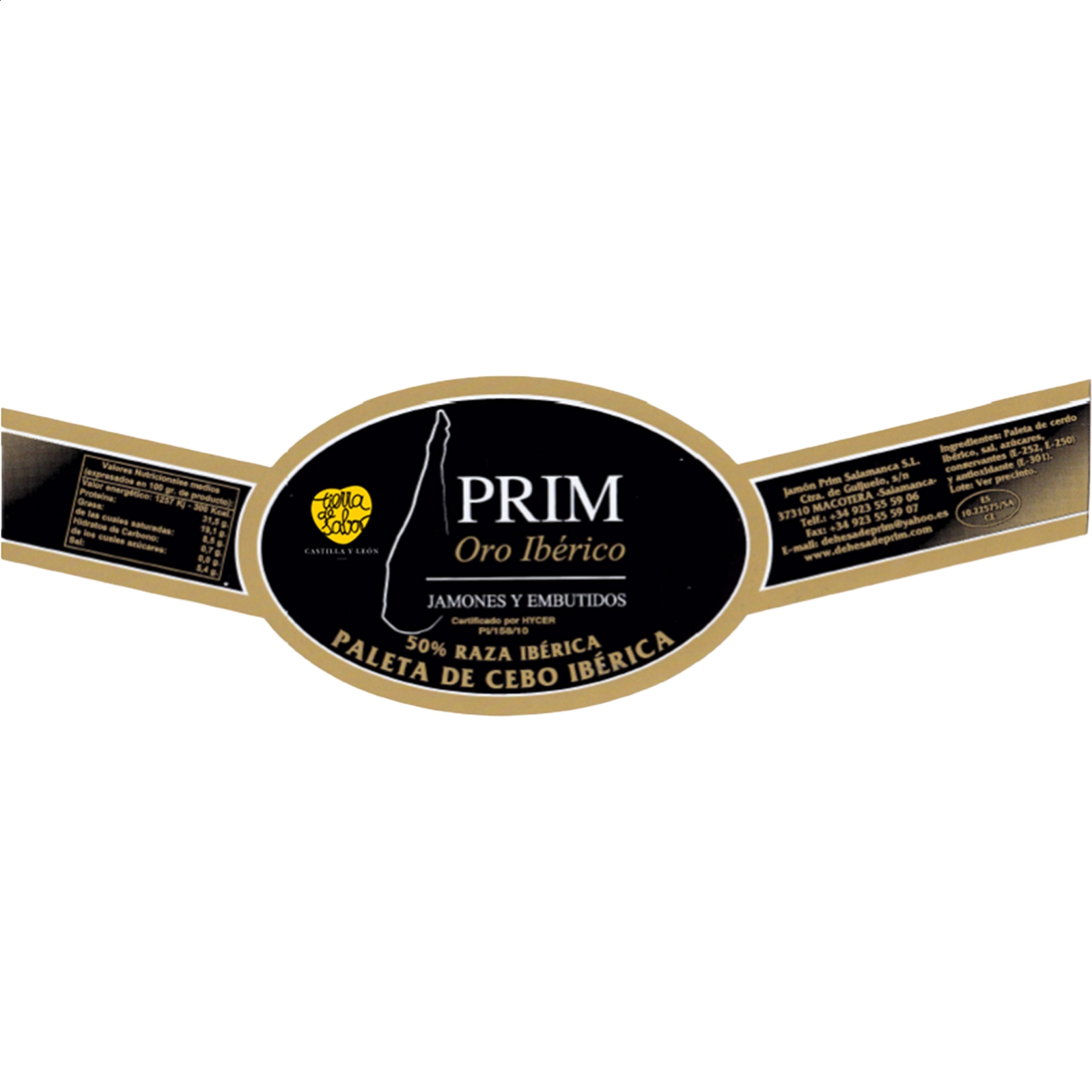 Prim Oro Ibérico - Centro de Paleta de Cebo Ibérico 50% Raza Ibérica 2,2 a 2,6Kg aprox, 1ud